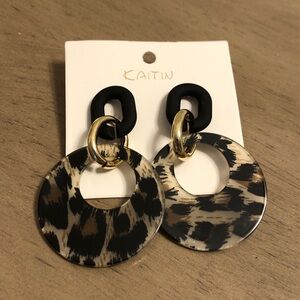 Kaitin Black and Brown Leopard Print Earrings with Gold Accents Jewelry